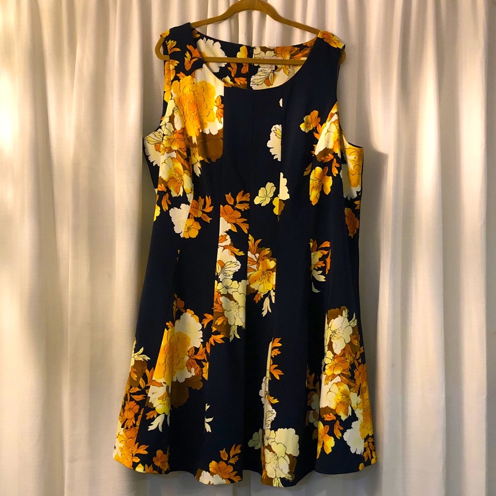 Floral print Dressbarn dress - navy blue & yellow